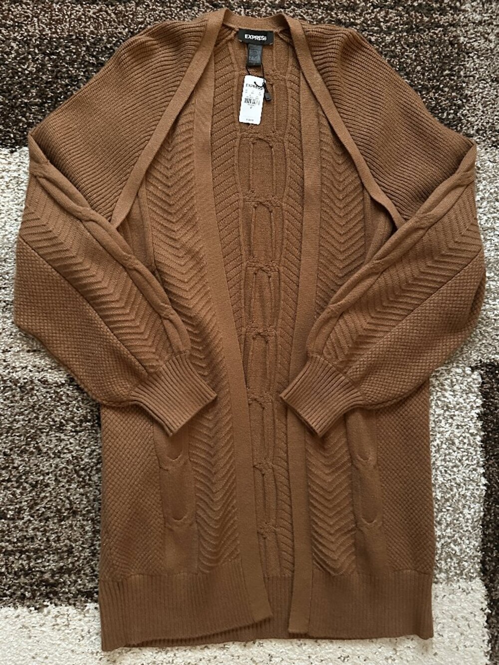 EXPRESS (M) Brown Camel Tan Cable Knit Cardigan Sweater Oversized Open Front